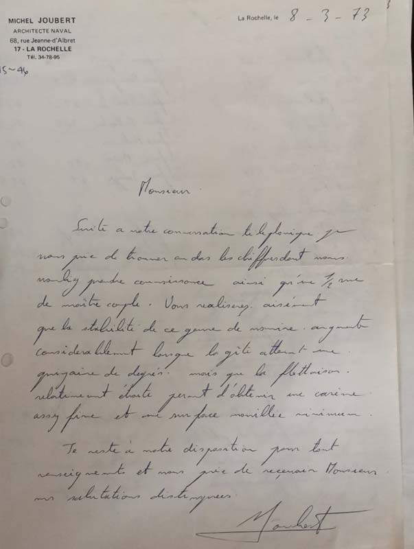 Front of Michael Joubert's Letter to Kojadinović Family dated at 8 March 1973