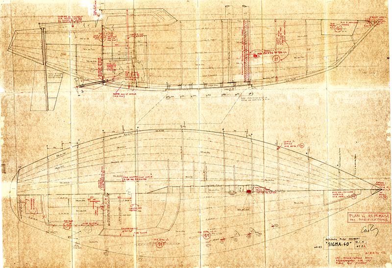 Original plans for "Kli-Kli". Down left corner signed by Michael Joubert himself.